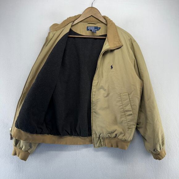 Vintage Ralph Lauren Jacket Men's Medium Brown Tan Fleece Lined Corduroy Collar - Picture 1 of 15